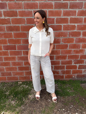 Off White Ruffle Collar Top