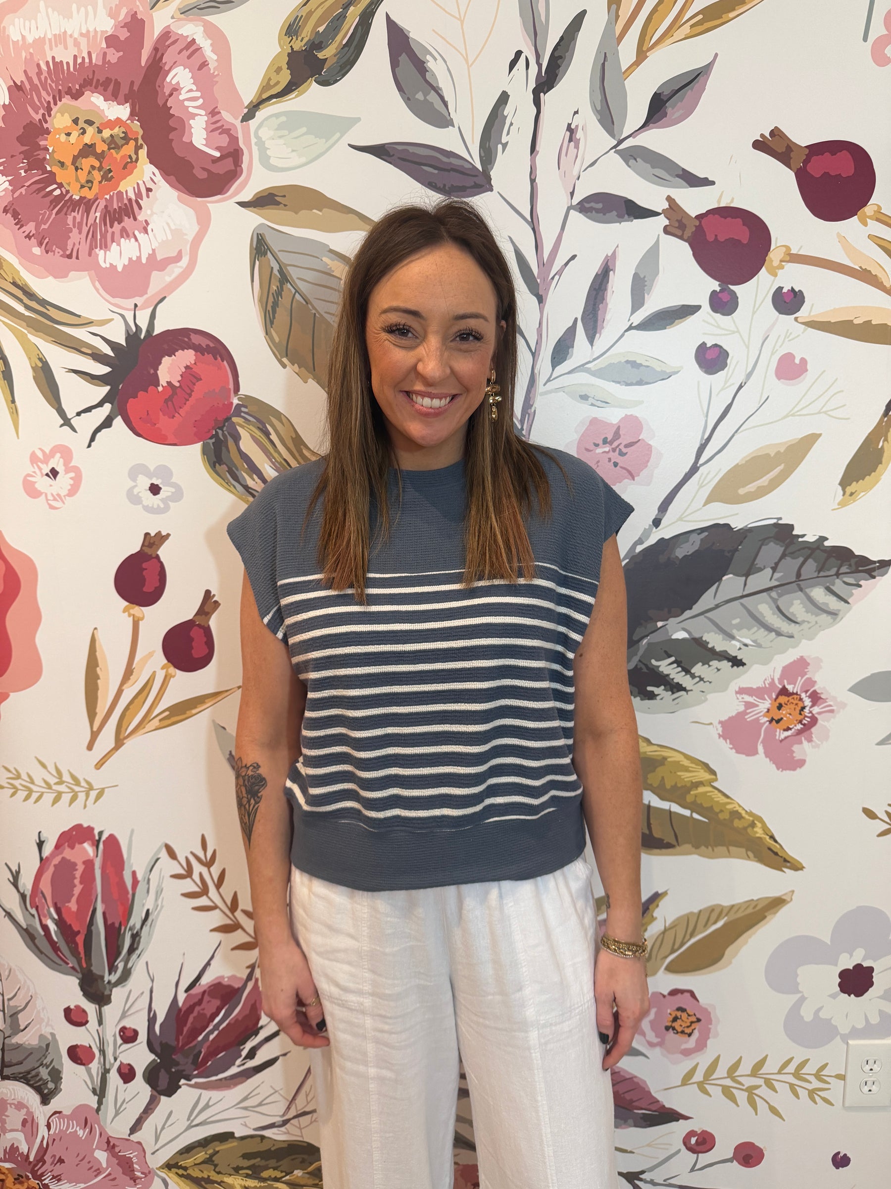 Cloudy Knit Blue Stripe Top