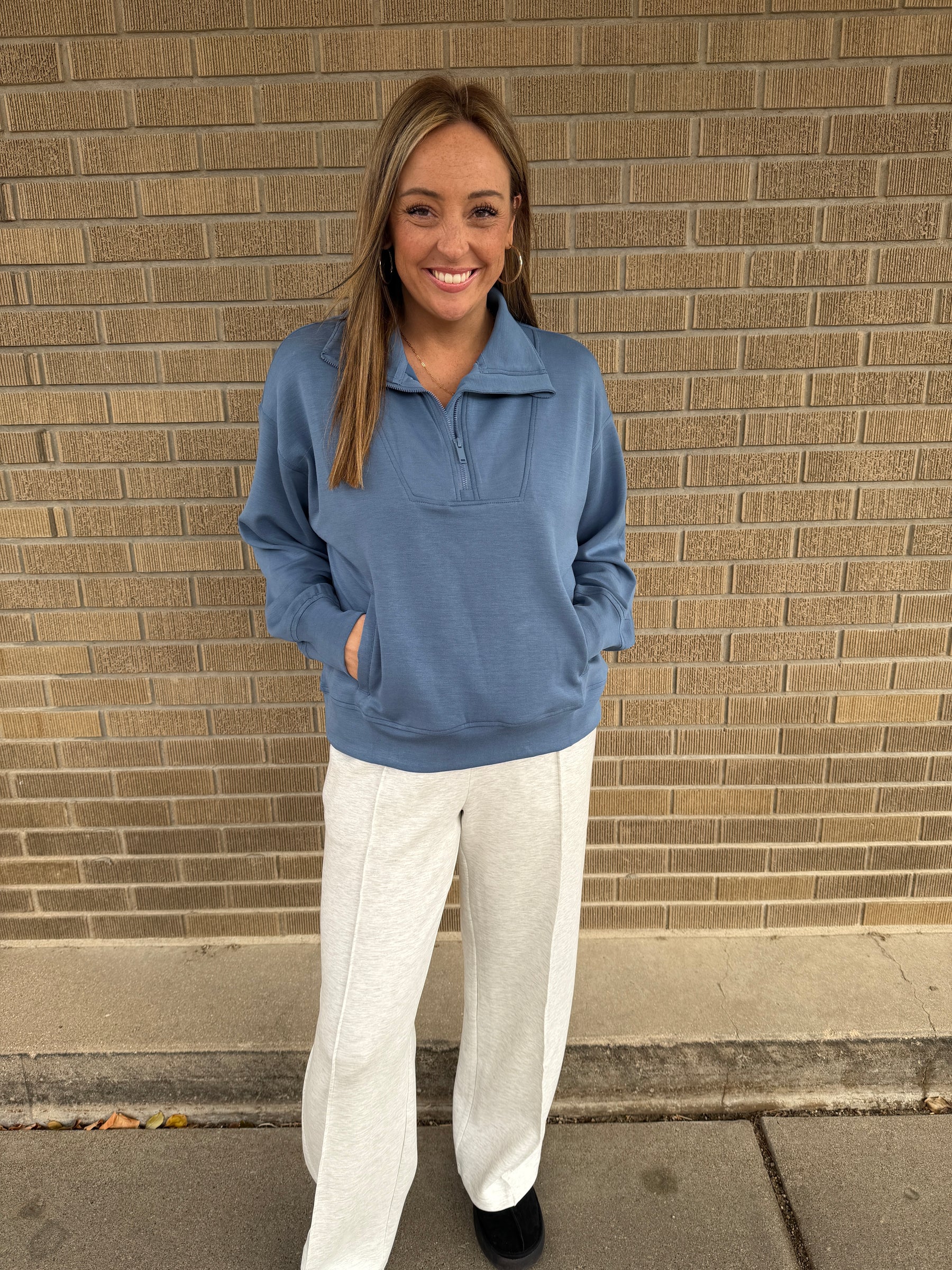 Modal Zip Up Pullover - Paradise Blue