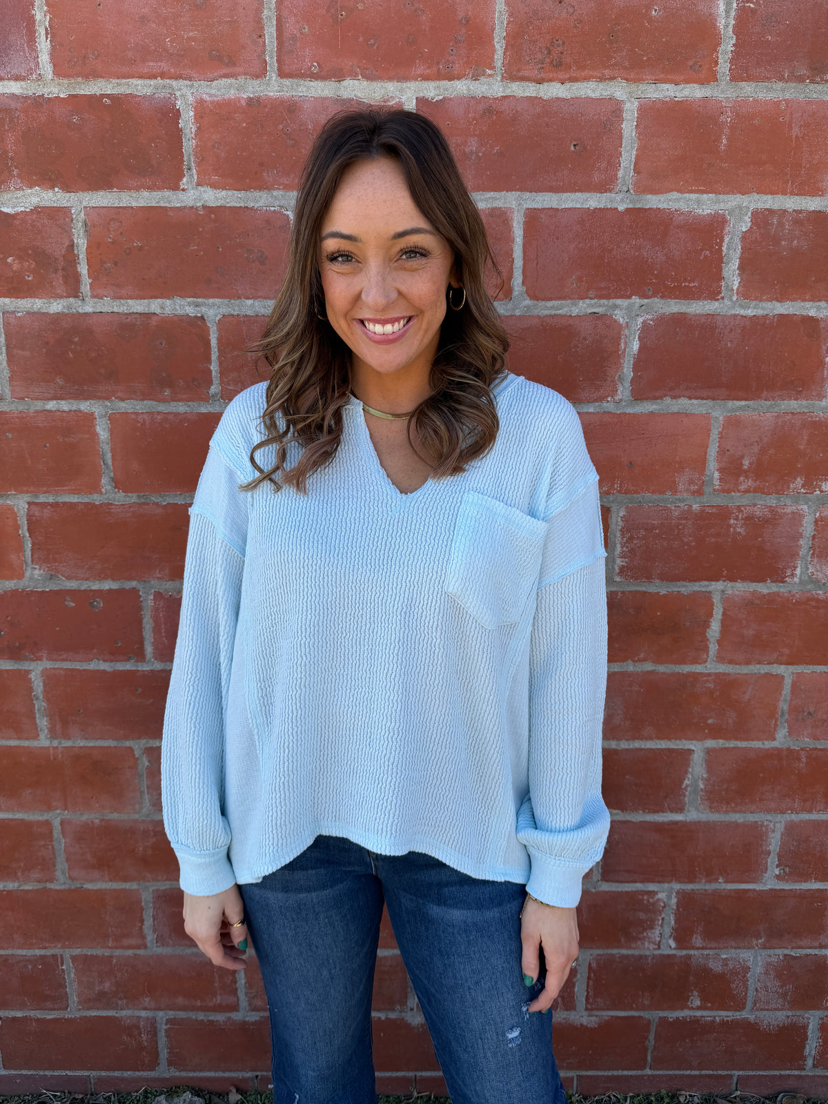 Ribbed Knit Long Sleeve - Baby Blue