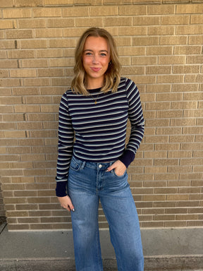 Stacy Long Sleeve - Navy Stripe