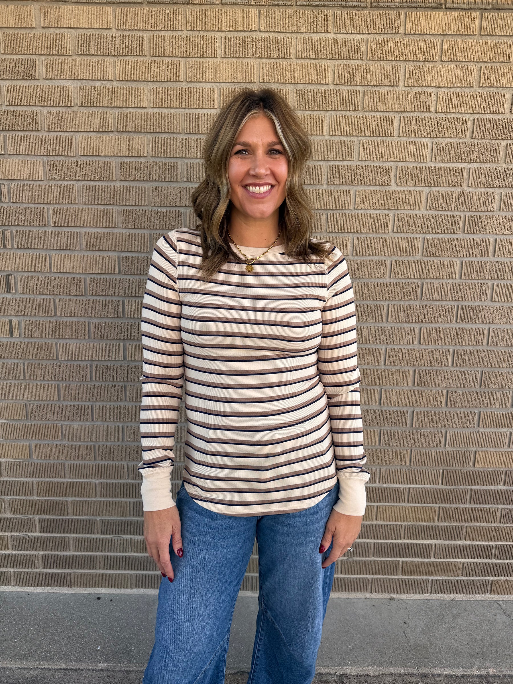 Stacy Long Sleeve - Cream Stripe