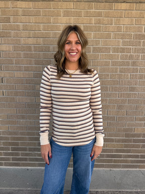Stacy Long Sleeve - Cream Stripe