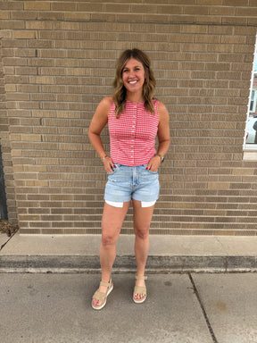 Red Gingham Button Up Tank