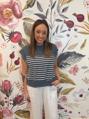 Cloudy Knit Blue Stripe Top