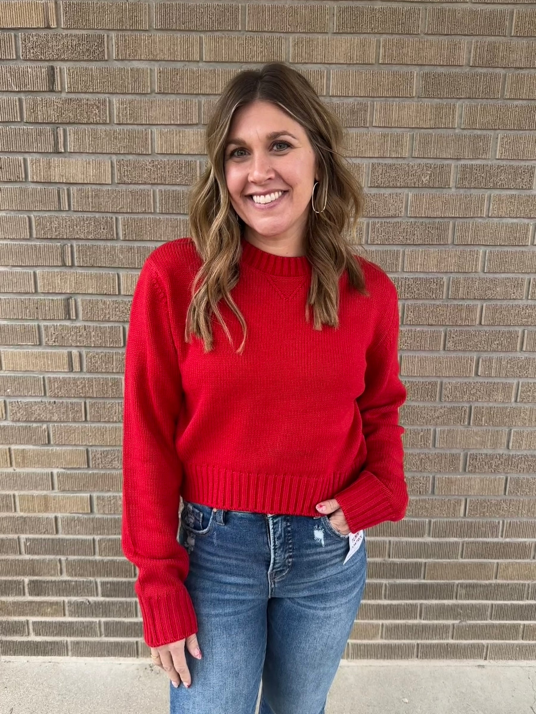 Classic Knit Crop Sweater - Red