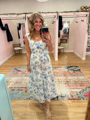 Blue Floral Midi Dress