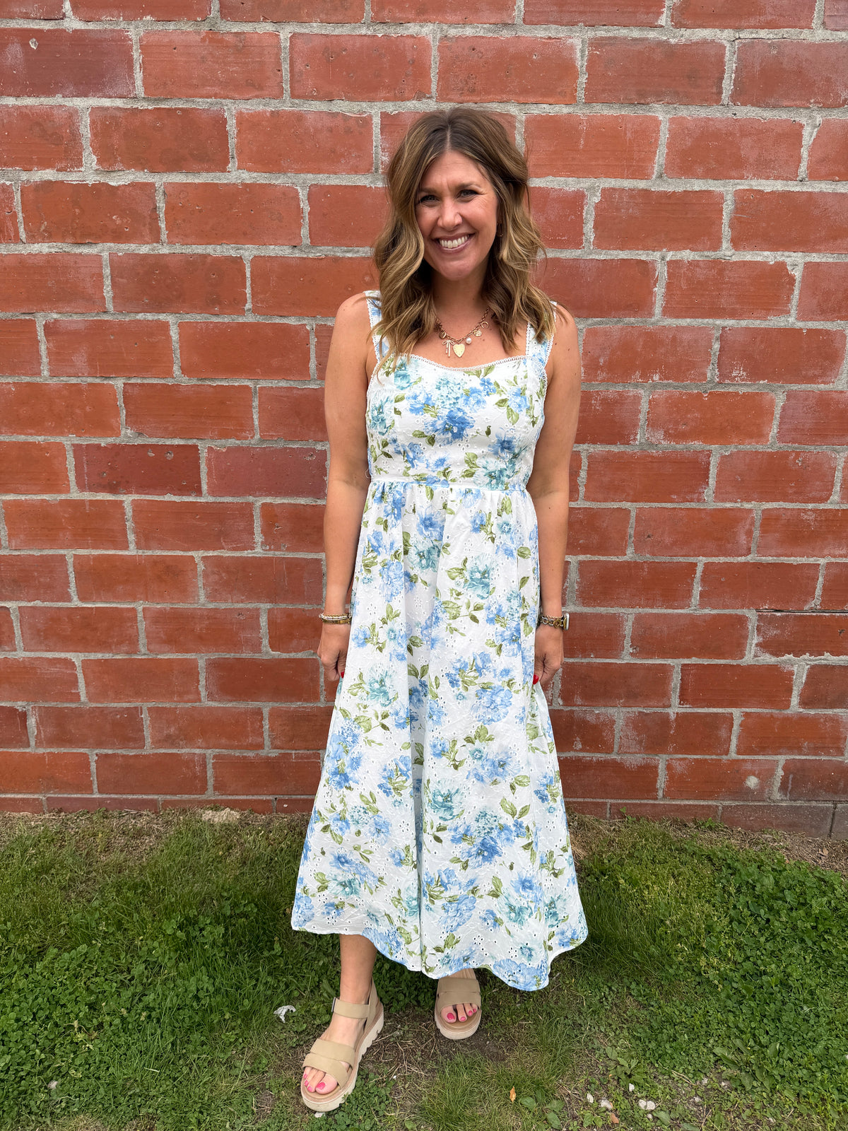 Blue Floral Midi Dress
