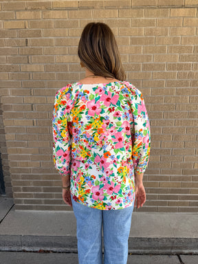 Split Neck Floral Top
