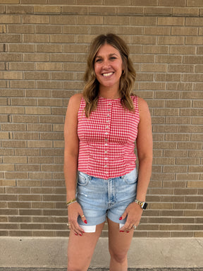 Red Gingham Button Up Tank
