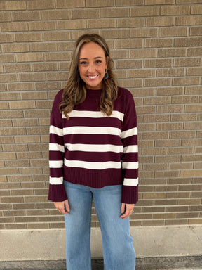 Soft Stripe Sweater - Cherry
