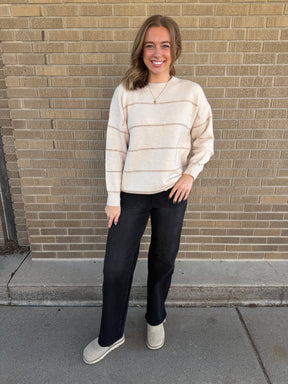 Oversized Wide-Stripe Sweater-Cream