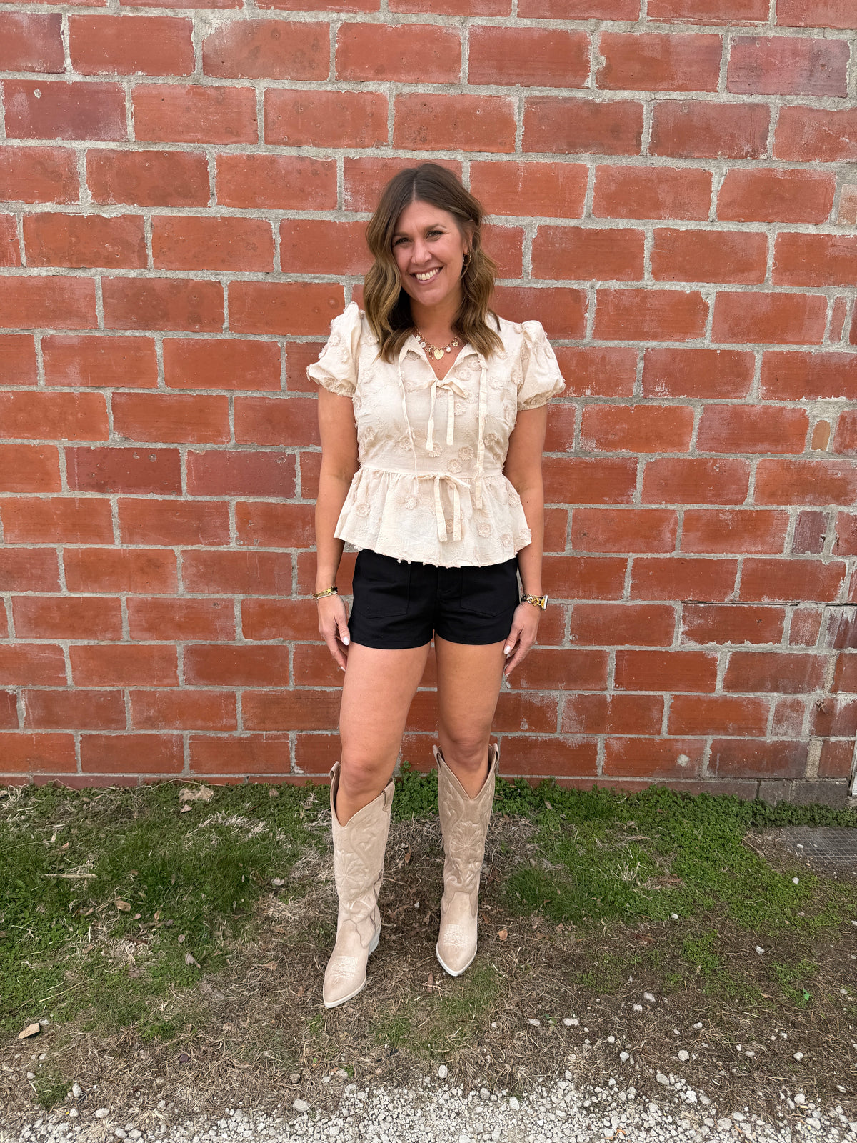 Embroidered Tie Front Top