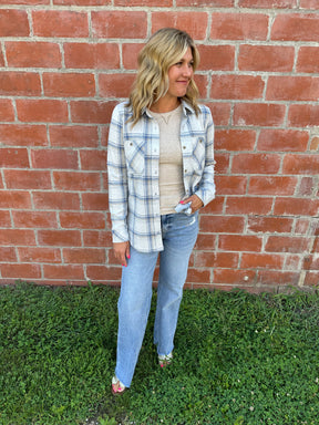 Lewis Top - Cream Blue Plaid