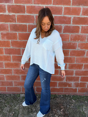 Ribbed Knit Long Sleeve - Baby Blue