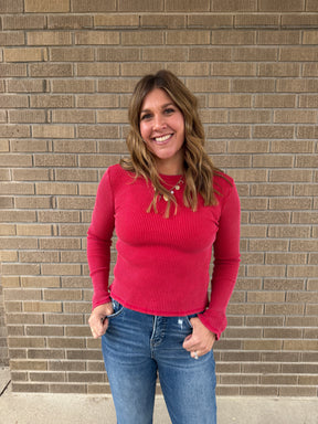 Red Waffle Knit Top