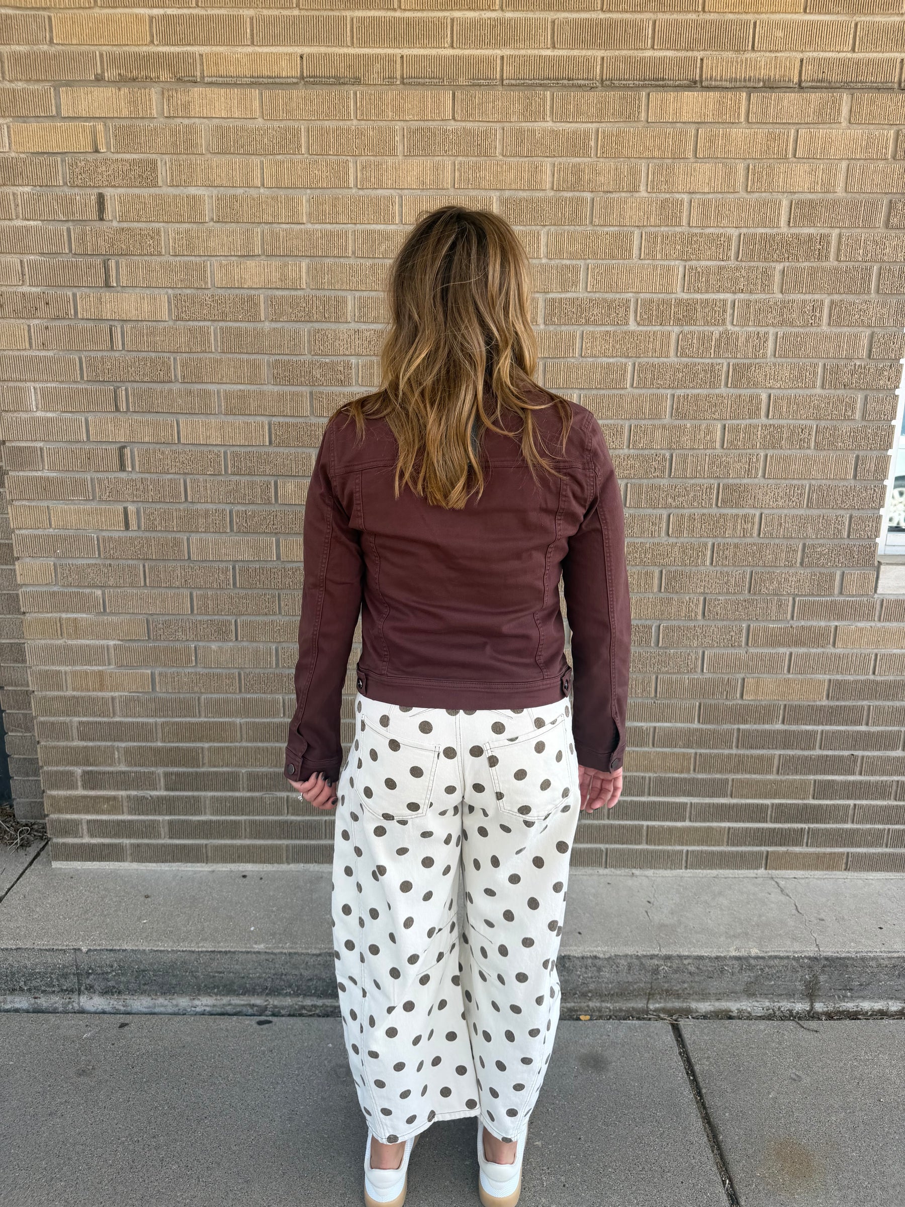 Polka Dot Barrel Jeans- Oatmeal