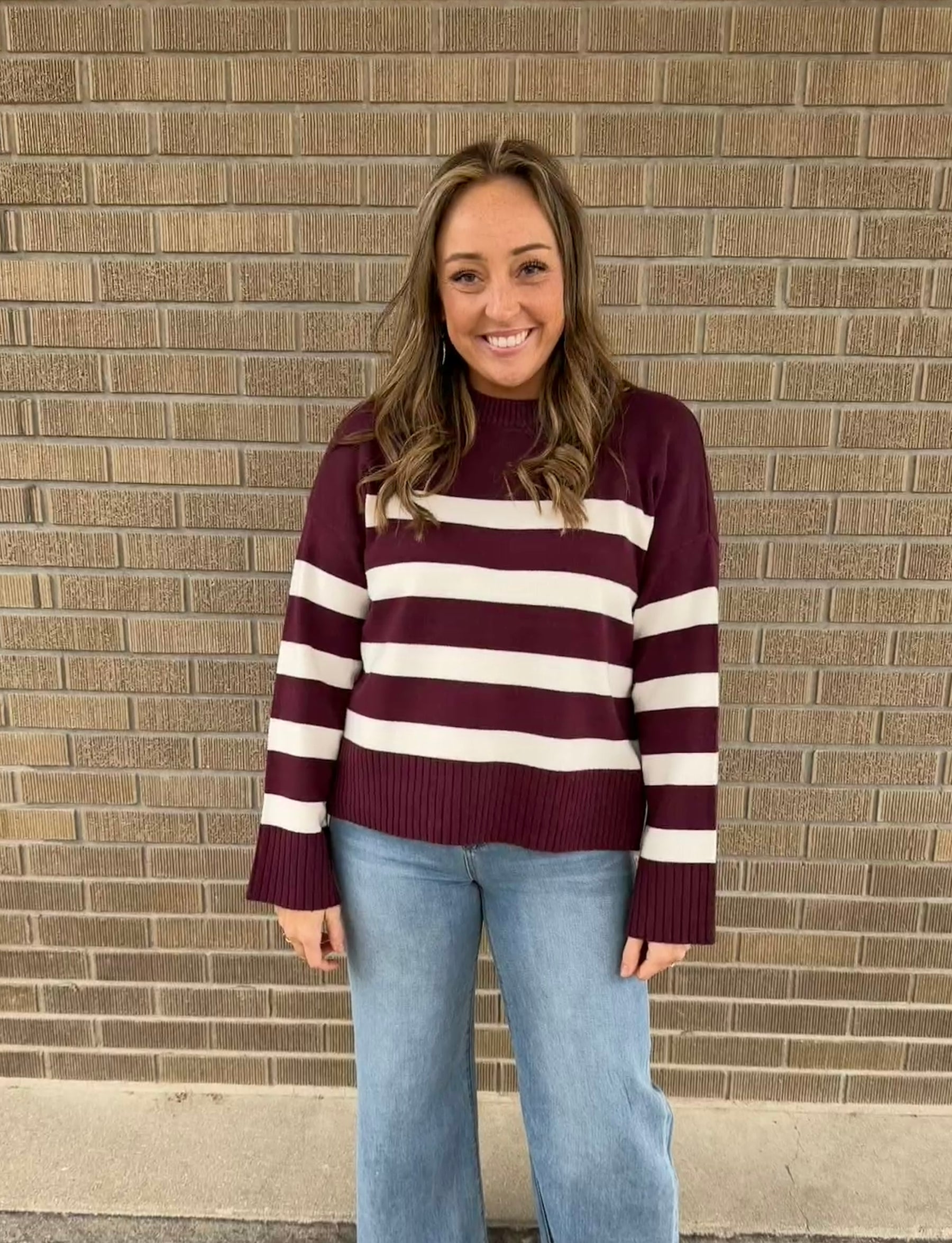 Soft Stripe Sweater - Cherry