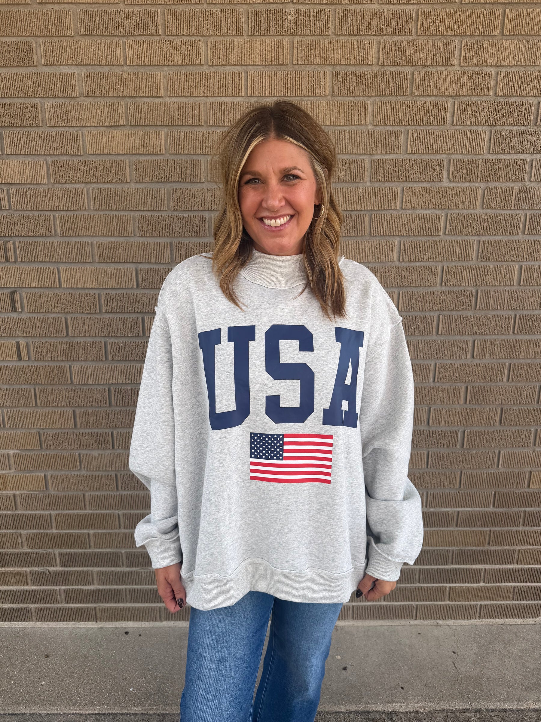Reversible Mock Neck Sweatshirt- USA