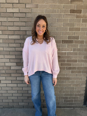 Ribbed Knit Long Sleeve - Light Pink