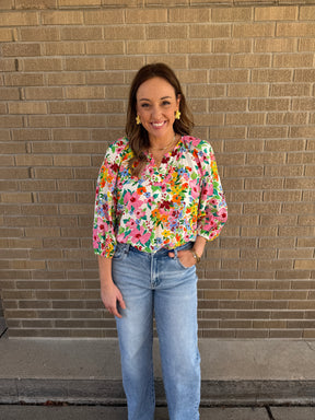Split Neck Floral Top