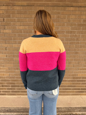 Pink and Navy Colorblock Sweater