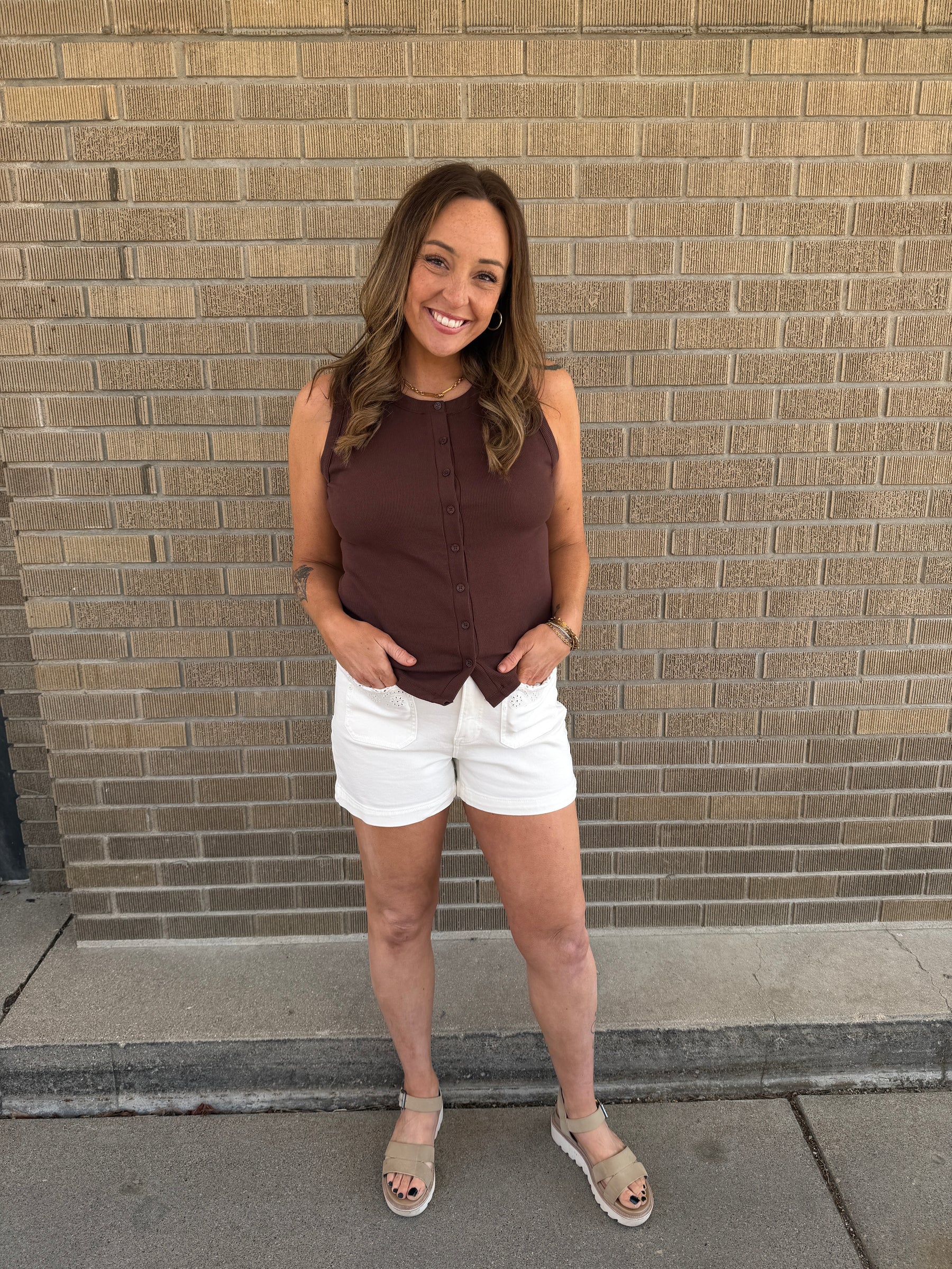 Button Up Tank - Brown