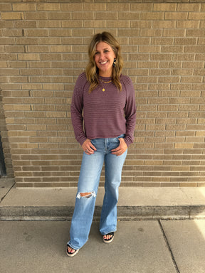Dark Cherry Stripe Top