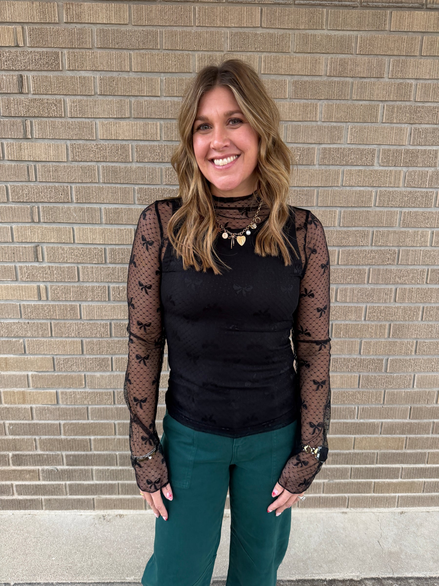 Black Bows Lace Layering Top
