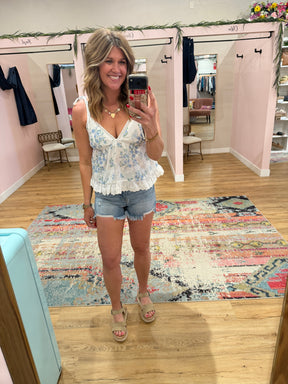 White & Blue Floral Tank
