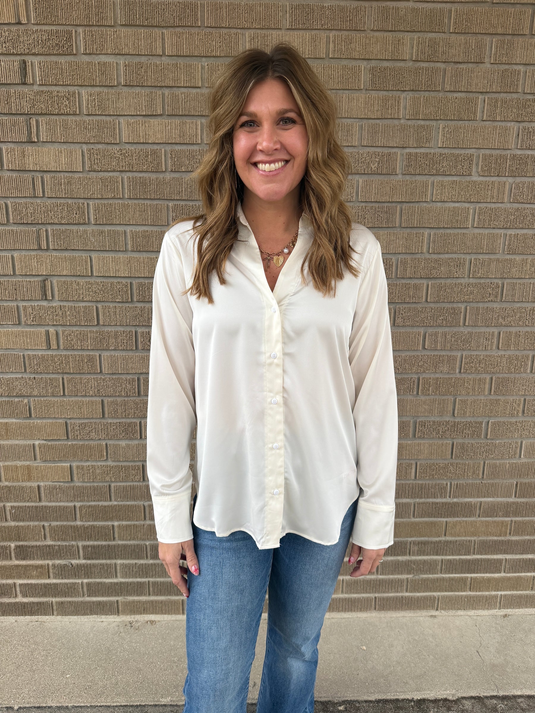 Sweet in Satin Button Up - Whip Cream