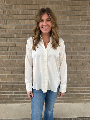 Sweet in Satin Button Up - Whip Cream