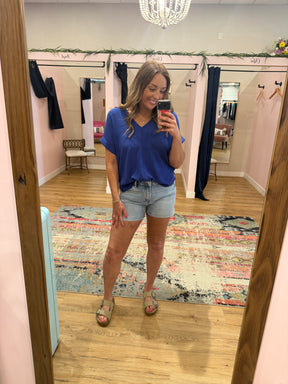 Royal Blue V Neck Top