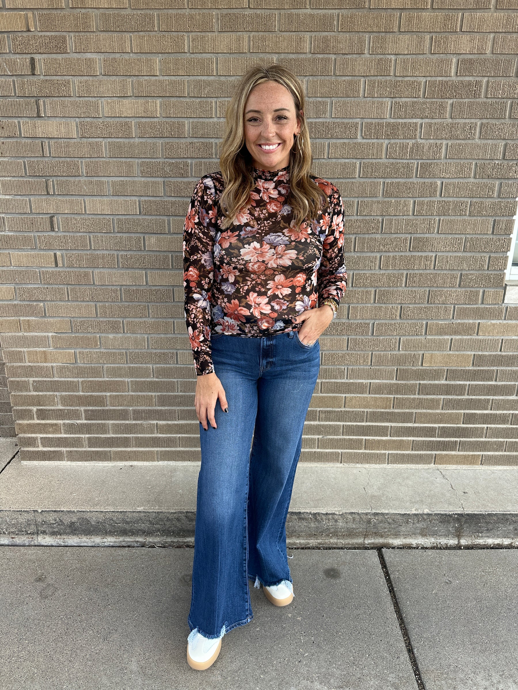 Floral Mesh Top - Black