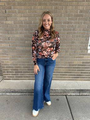 Floral Mesh Top - Black