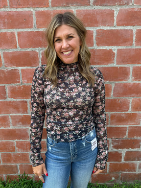 Black Floral Lace Layering Top