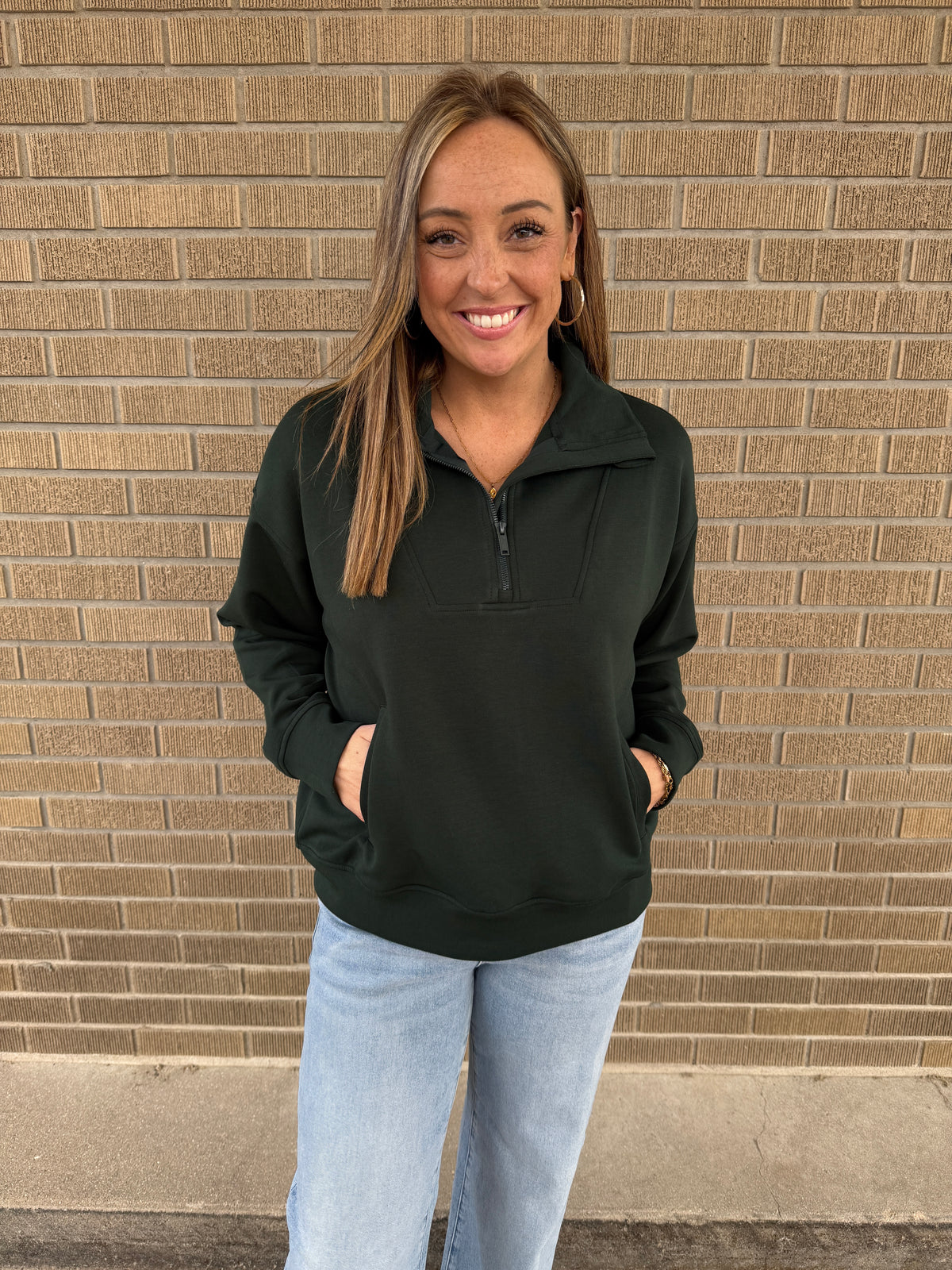 Modal Zip Up Pullover - Regency Green