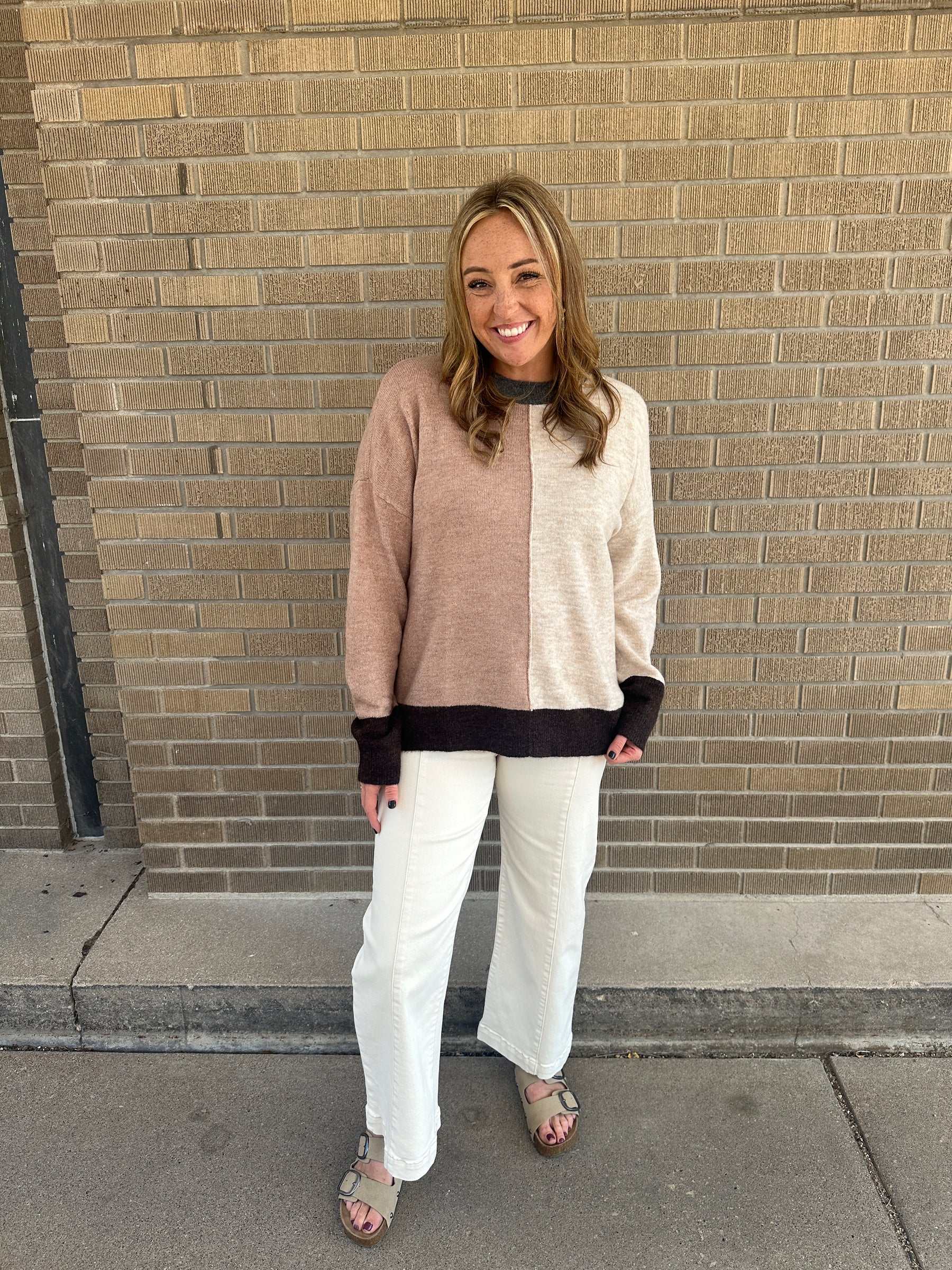 Neutral Girly Colorblock Sweater