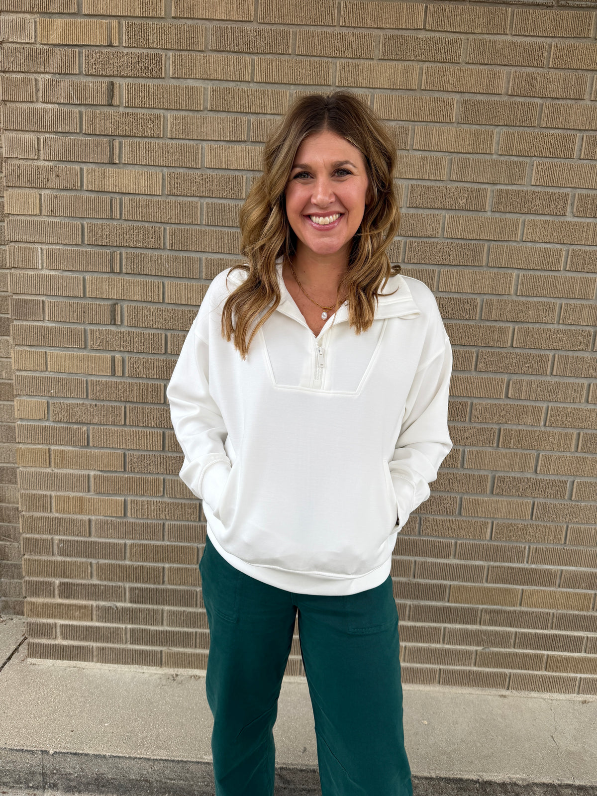 Modal Zip Up Pullover - Cream