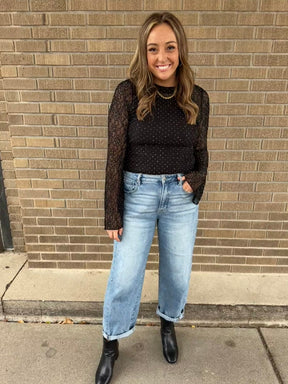 Black Rhinestone Lace Top