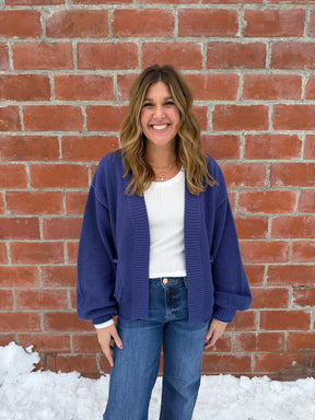 Waffle Knit Cardigan - Indigo