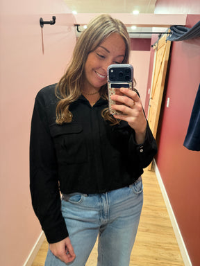 Black Crop Button Up