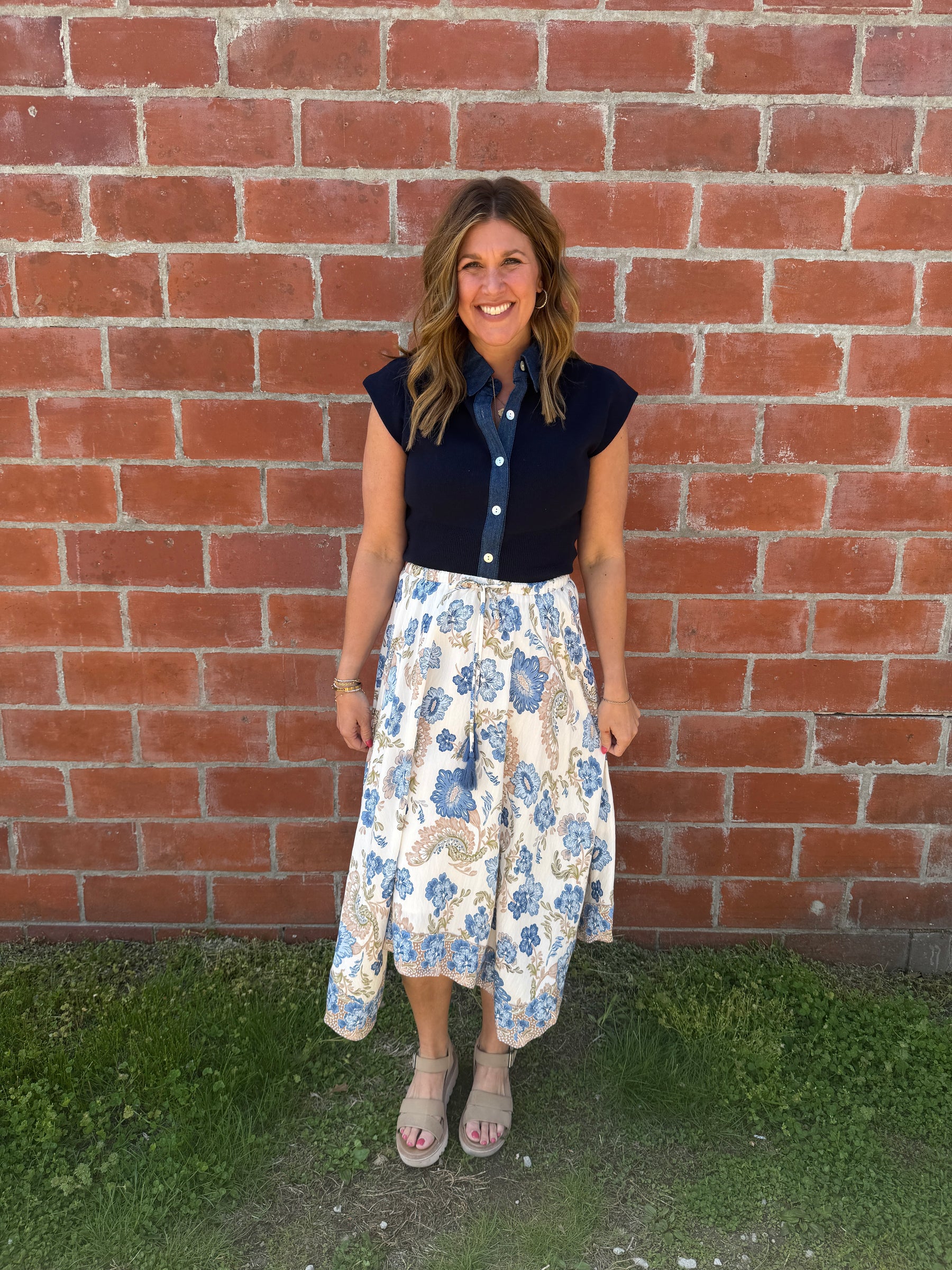 Boho Babe Blue Floral Midi Skirt