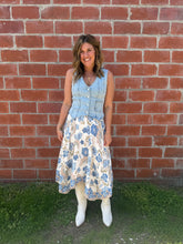 Boho Babe Blue Floral Midi Skirt
