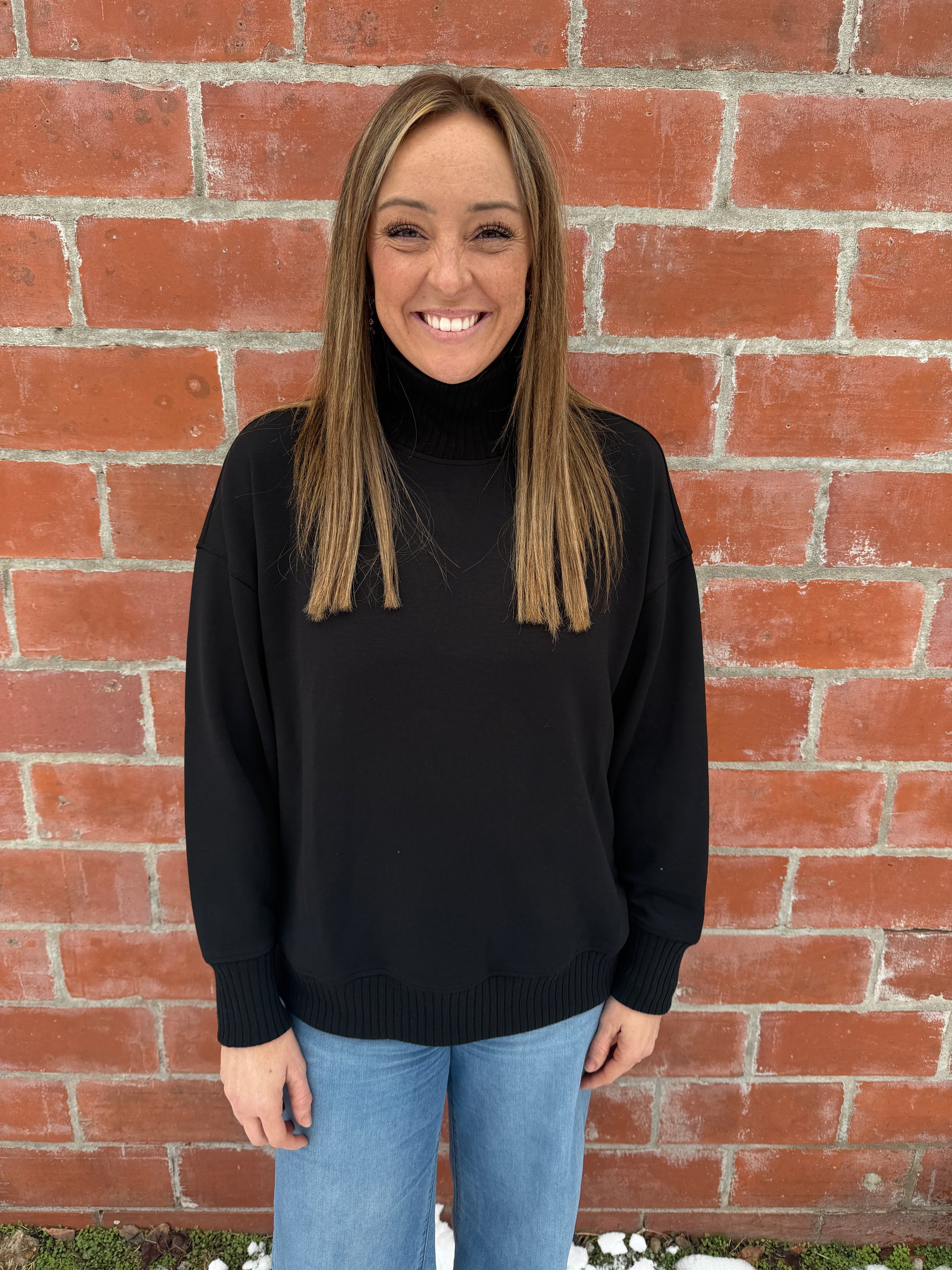 Mock Modal Pullover - Black