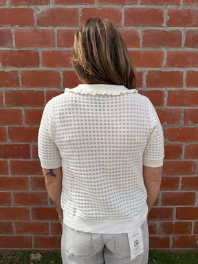 Off White Ruffle Collar Top