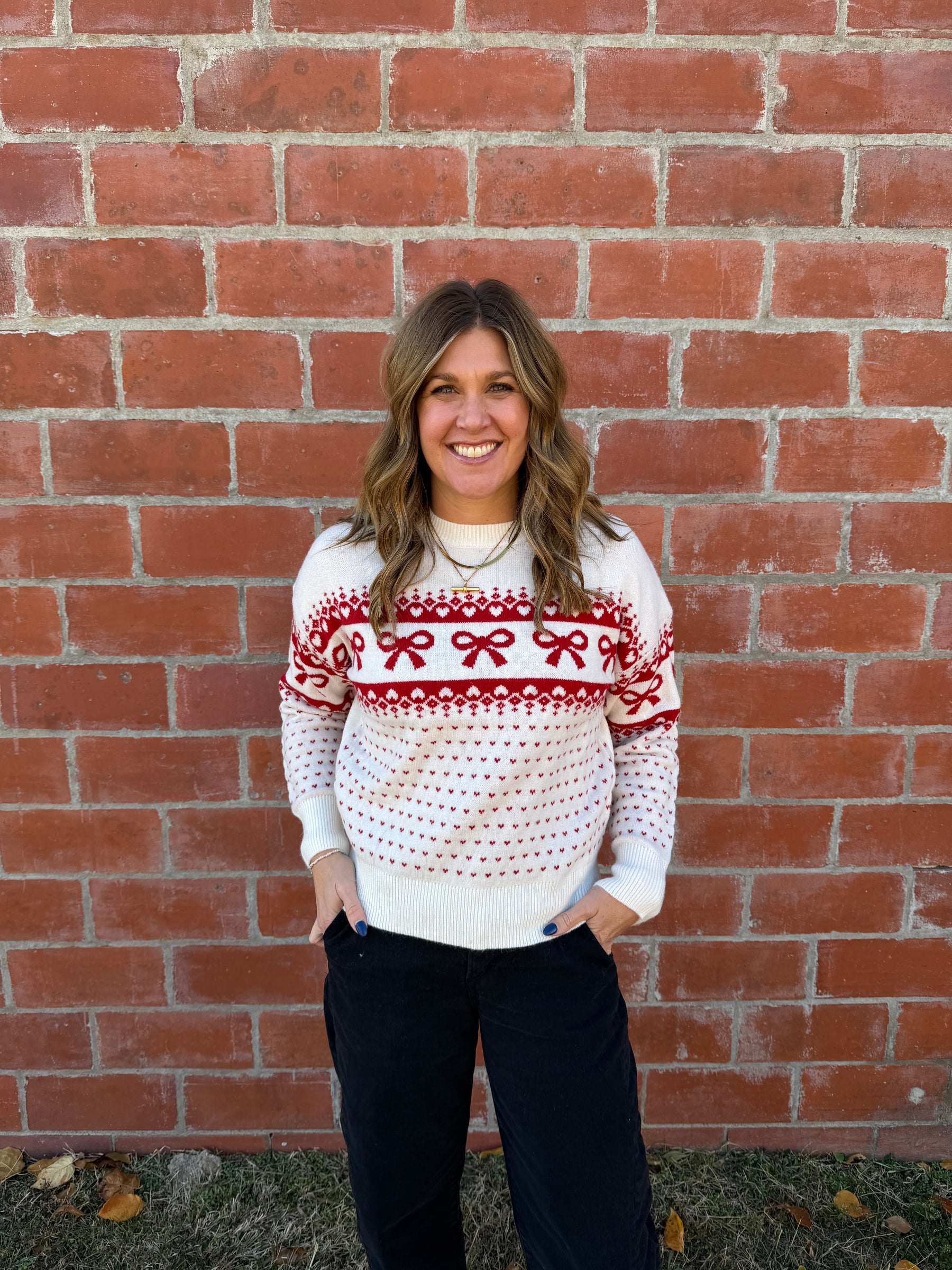 Red and White Bow Sweater