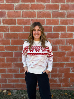 Red and White Bow Sweater