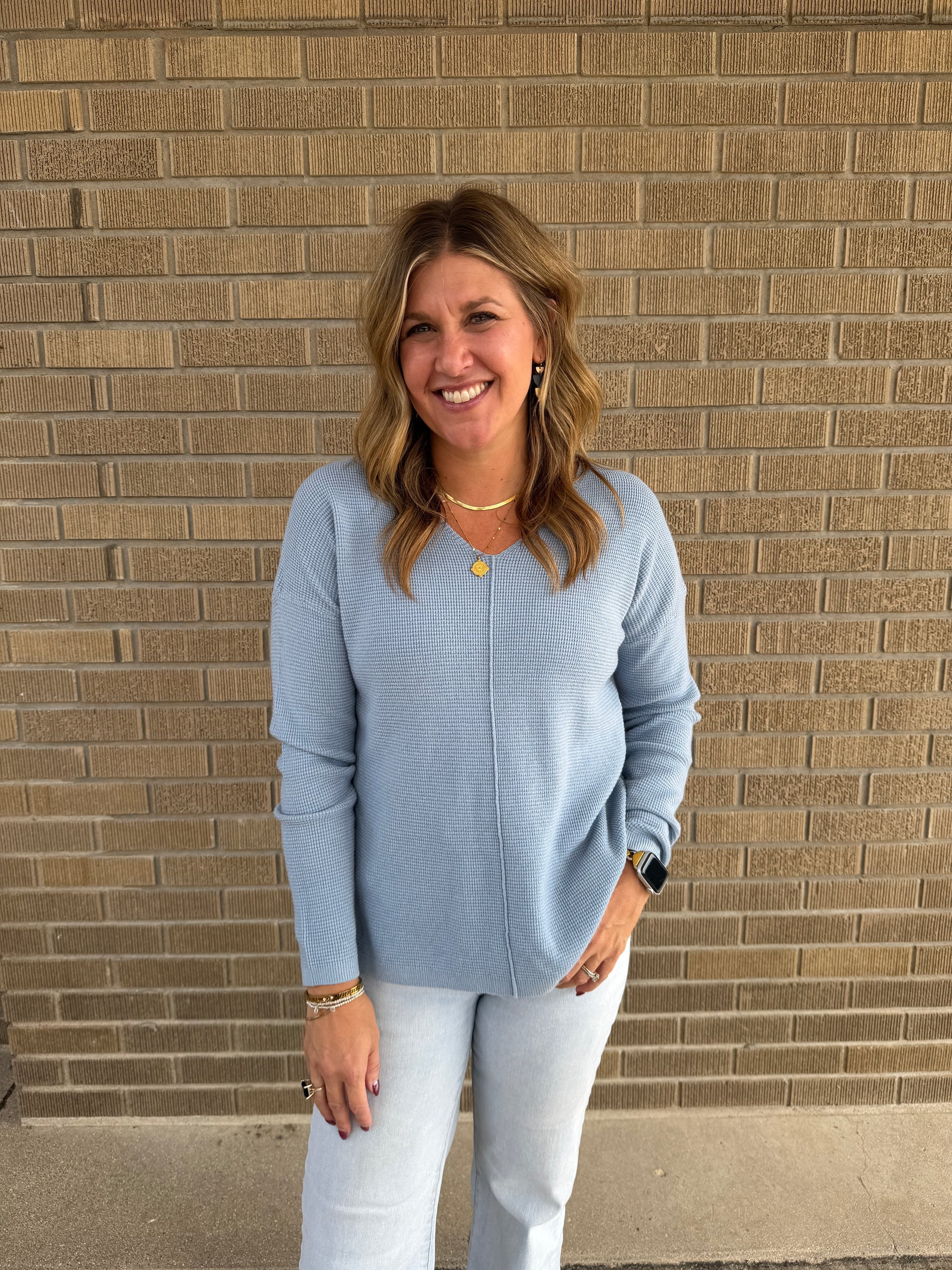 Baby Blue Waffle Knit Sweater