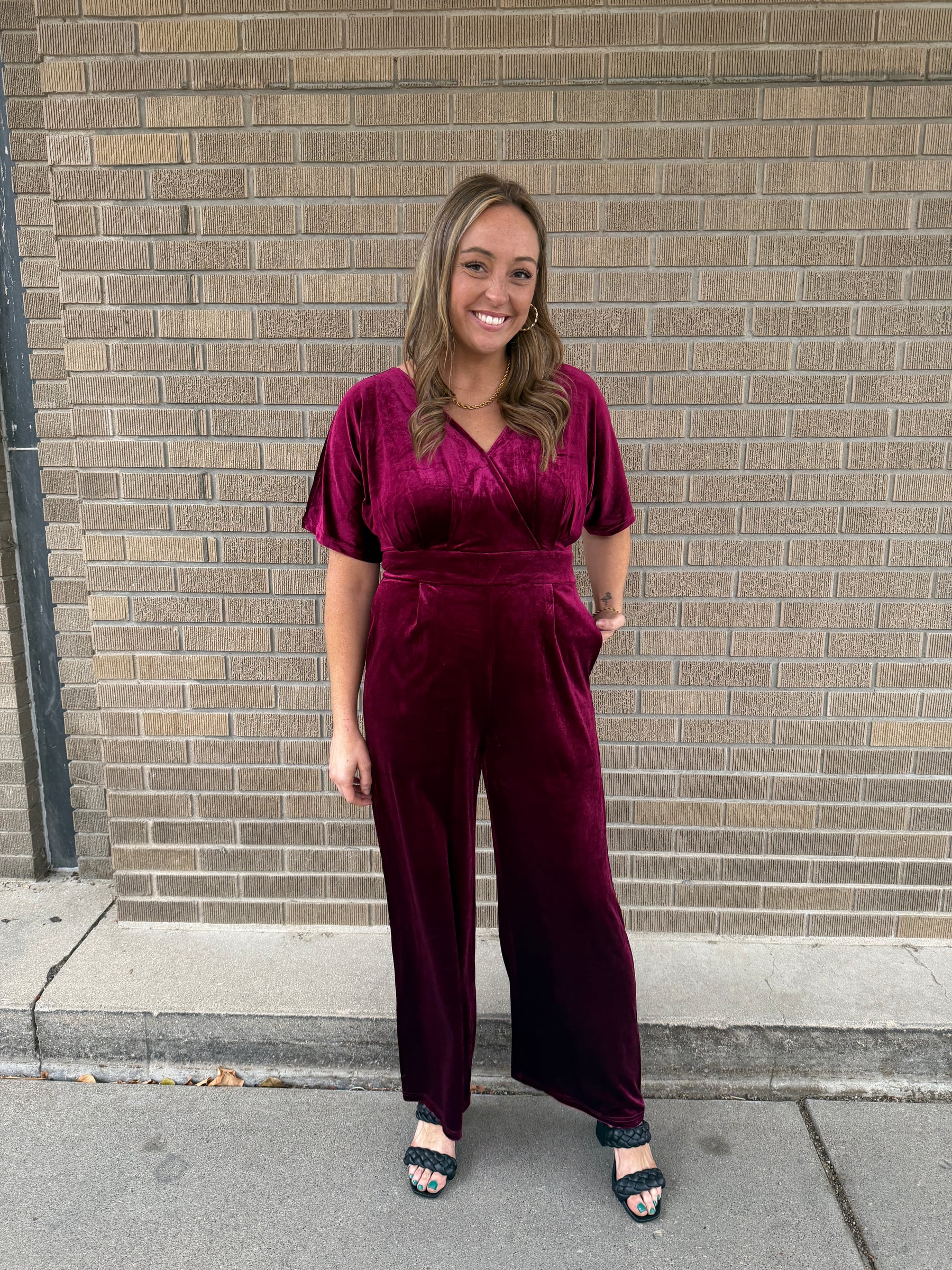 Burgundy Velvet Jumpsuit